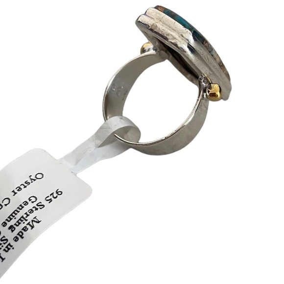 NWT Sterling silver large ring gemstone oyster copper turquoise size 7 - Picture 4 of 10